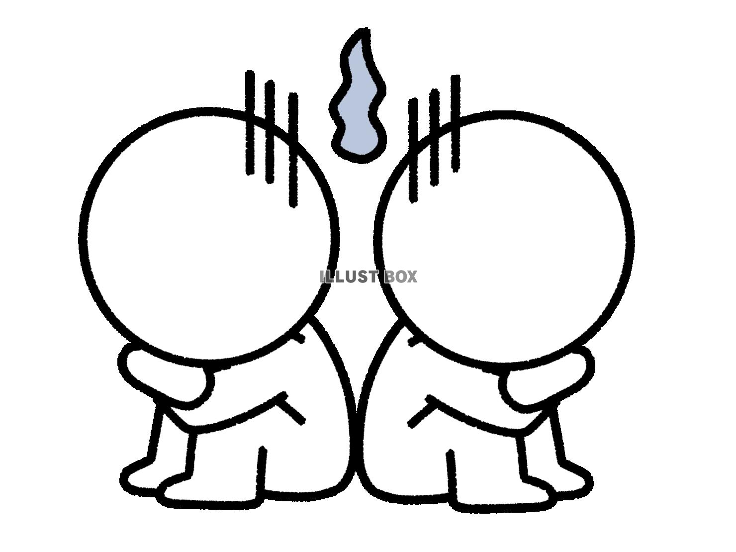 三角座りして落ち込んでいる2人の棒人間