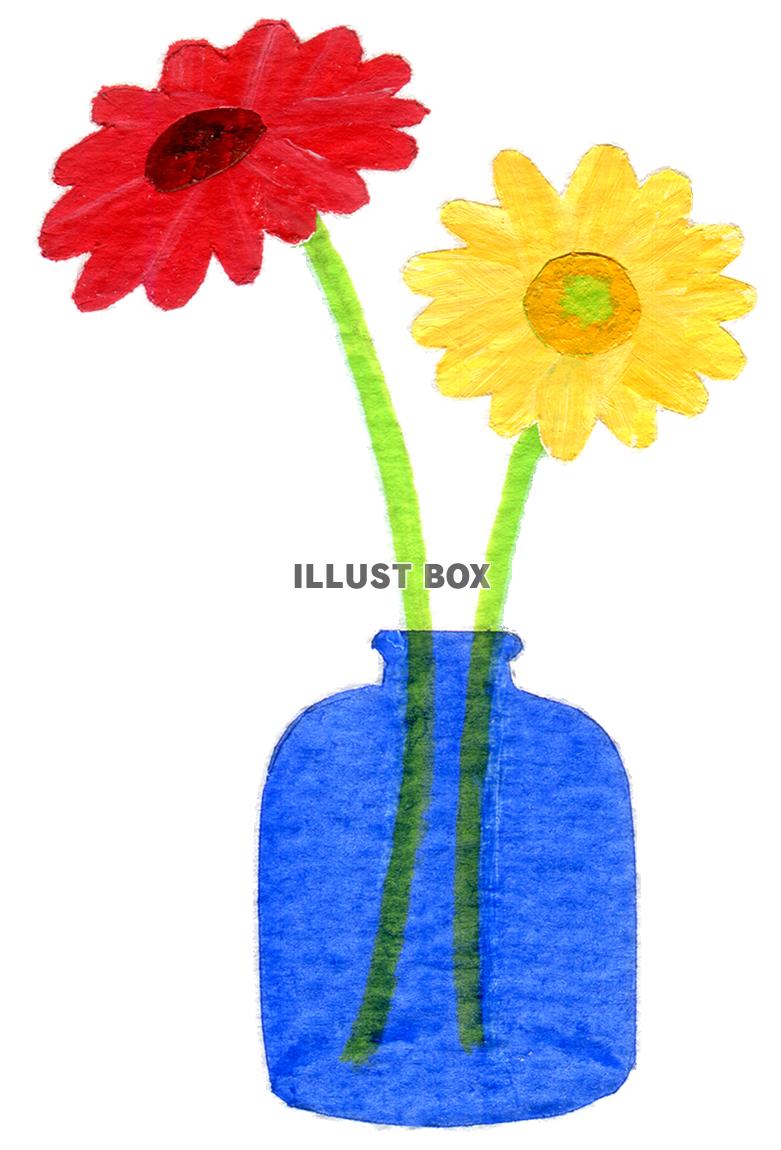 ガーベラとガラスの花瓶【背景透過】