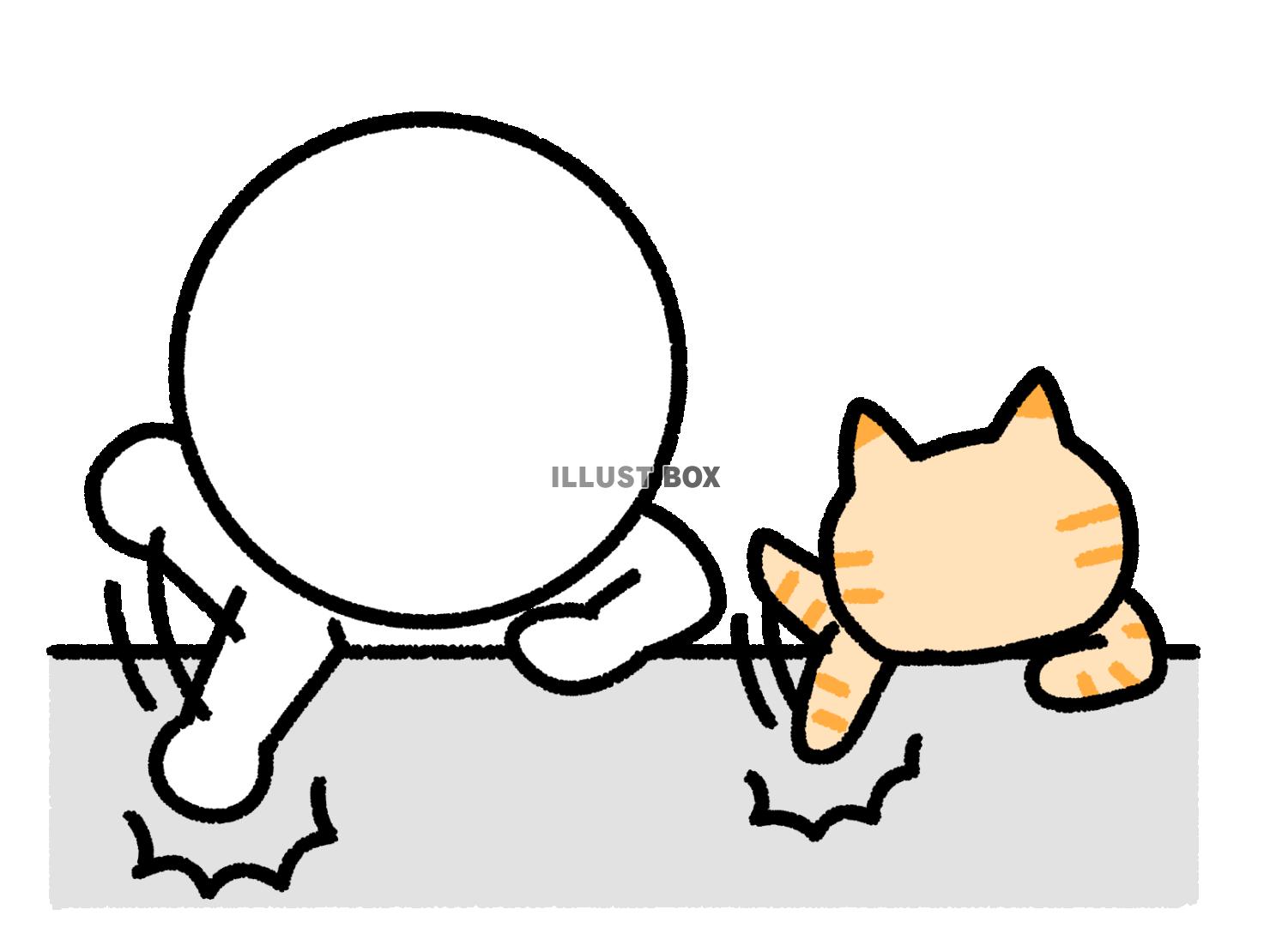 壁を叩く棒人間と猫