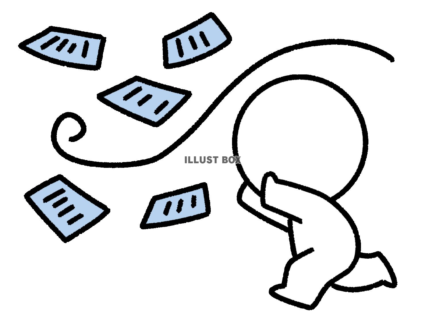 飛び散る書類を追う棒人間