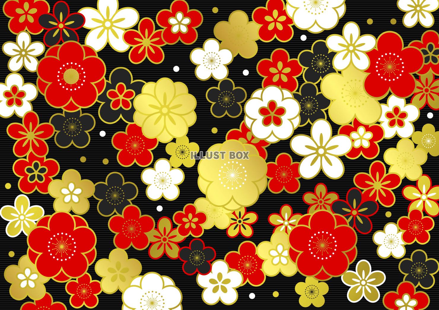 文様花柄黒背景・正月・七五三・ひな祭り・春・桜