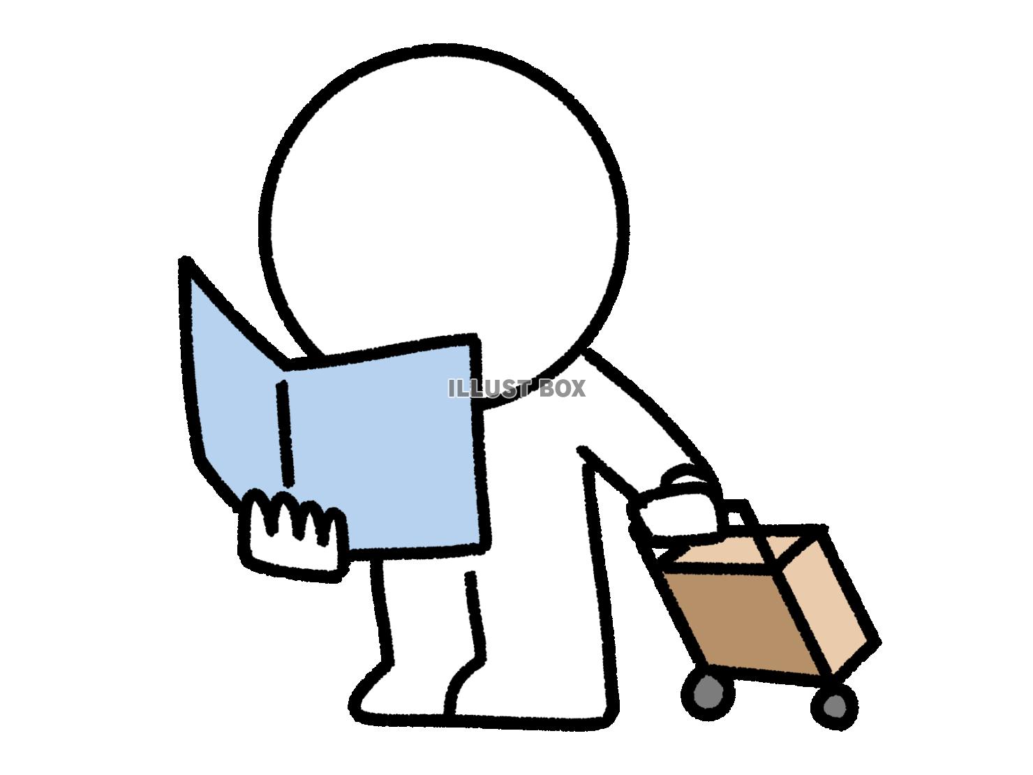 案内を見る棒人間の旅行者