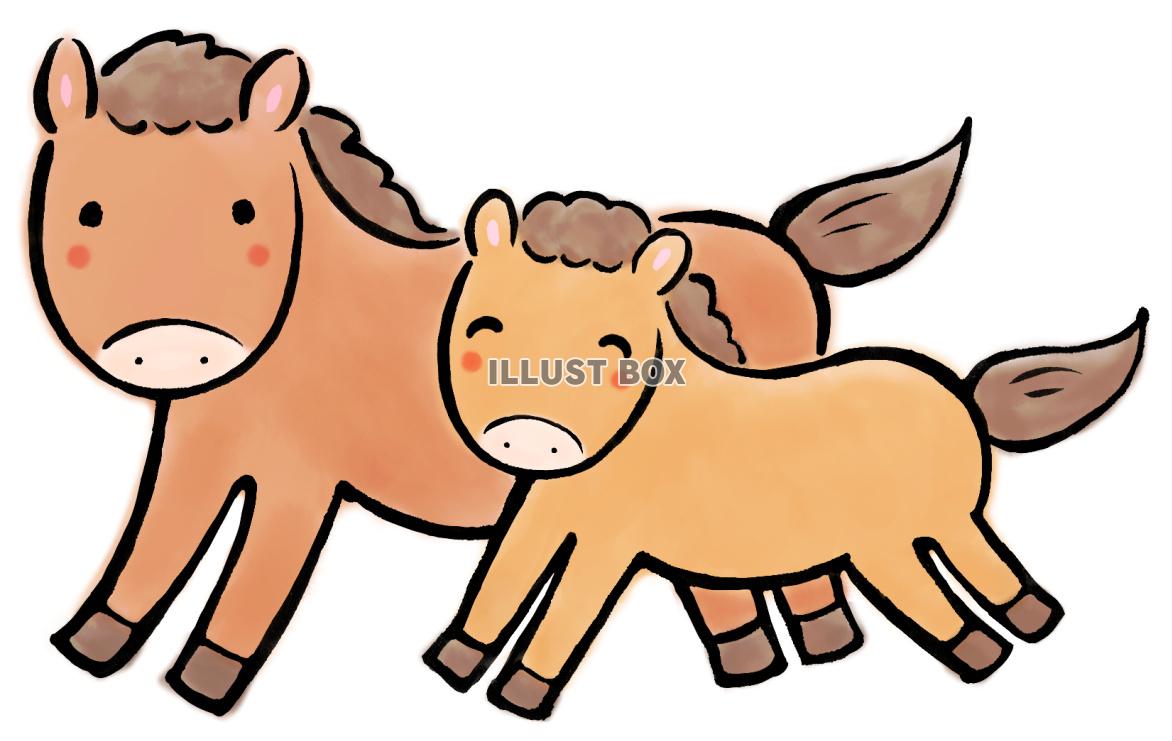 筆絵の馬の親子２