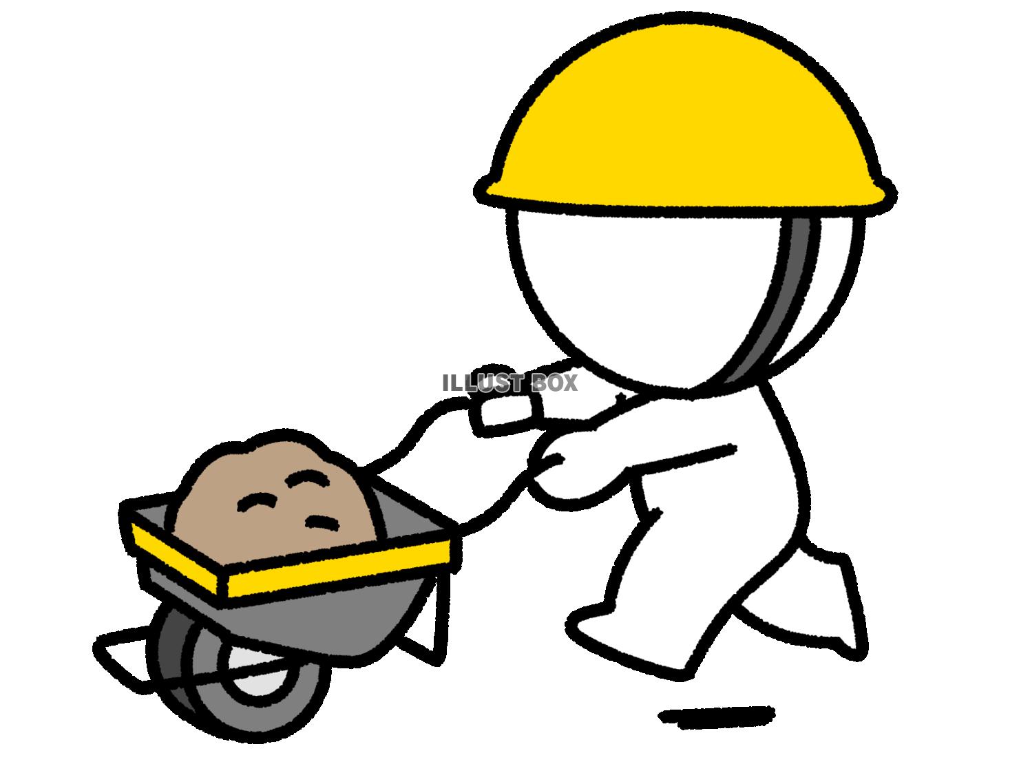一輪車で土砂を運搬する棒人間