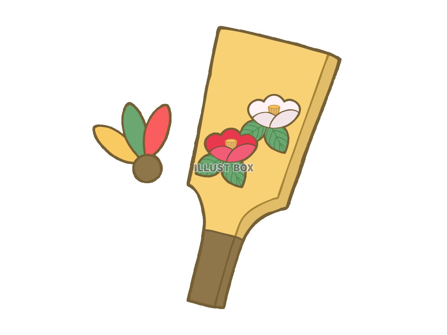 椿の花が描かれた羽子板と羽根