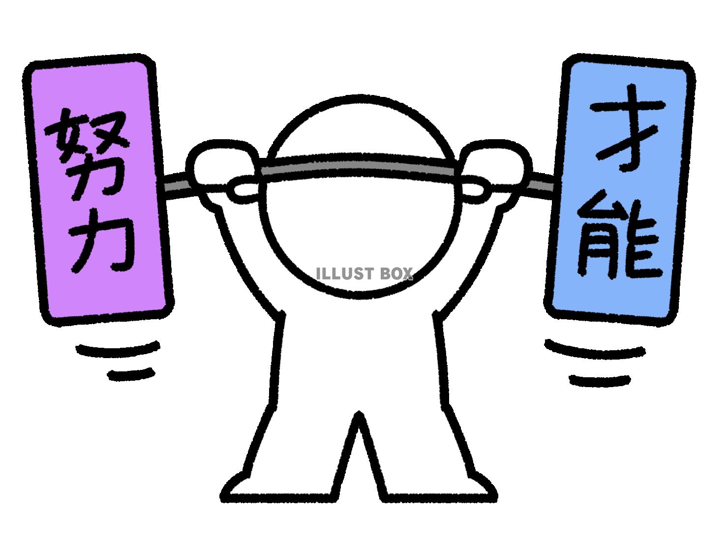 才能と努力のバーベルを持ち上げる棒人間