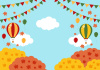 秋・気球・旗・紅葉・空・背景・横