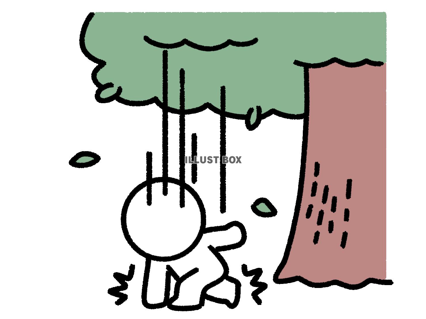 木の葉から飛び降りて参上する棒人間