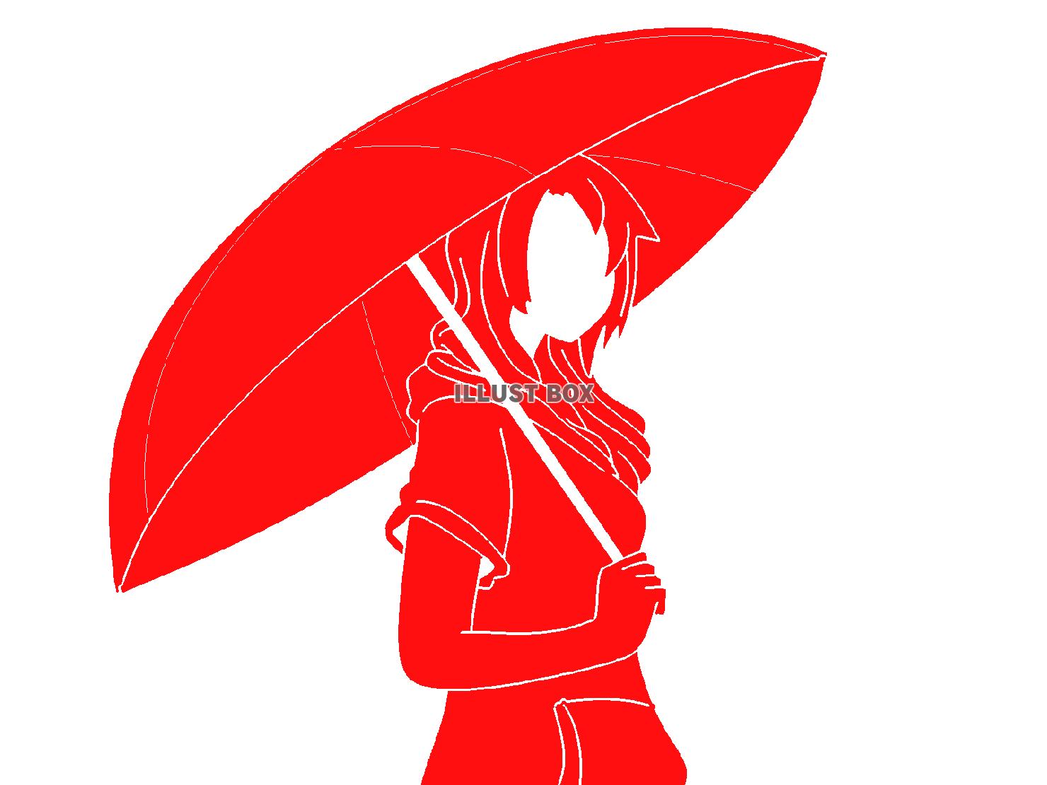 赤色の傘をさす女性のシルエット