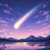 夜空に流れる幻想的な彗星と富士山のイラスト３