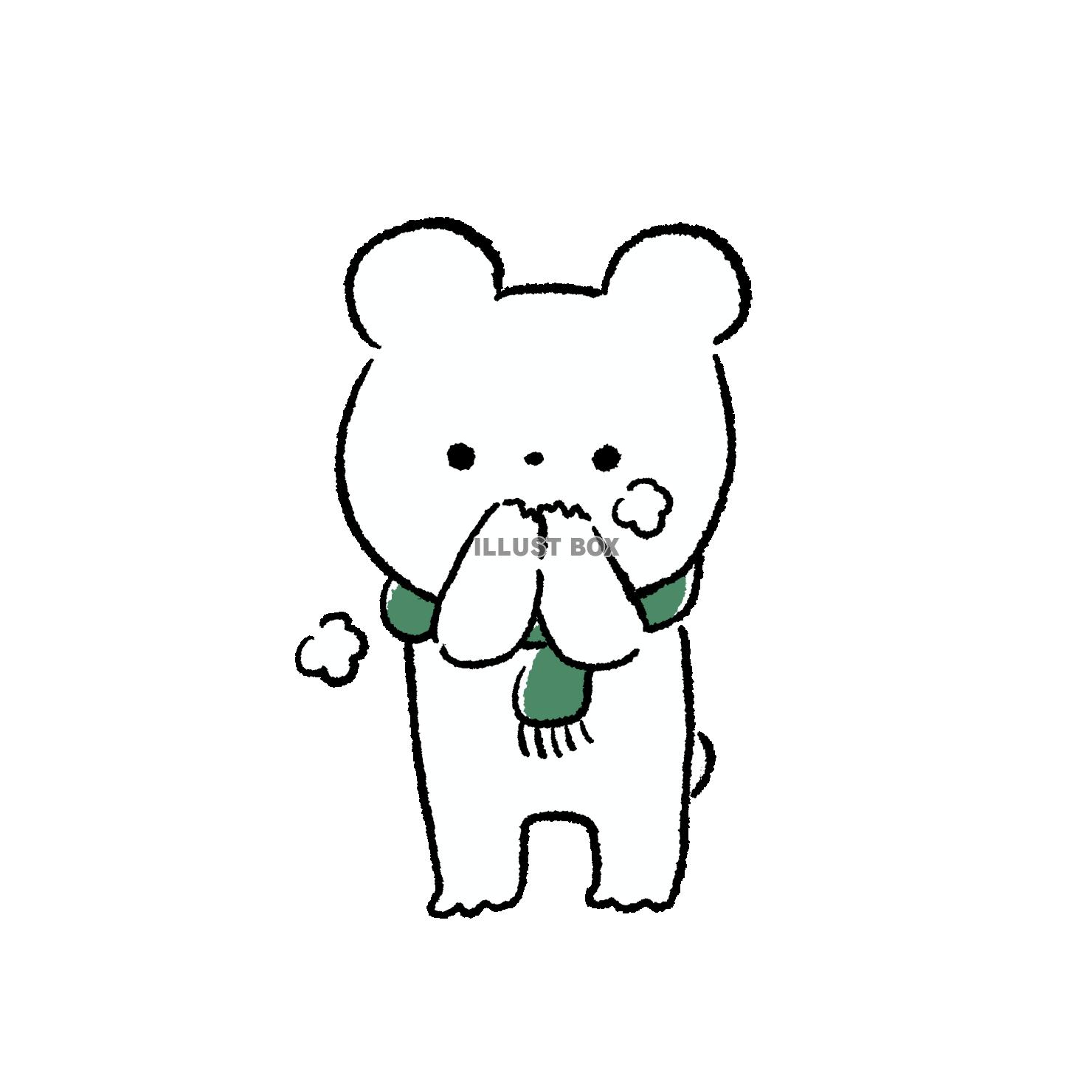 手に息を吹きかけるくま