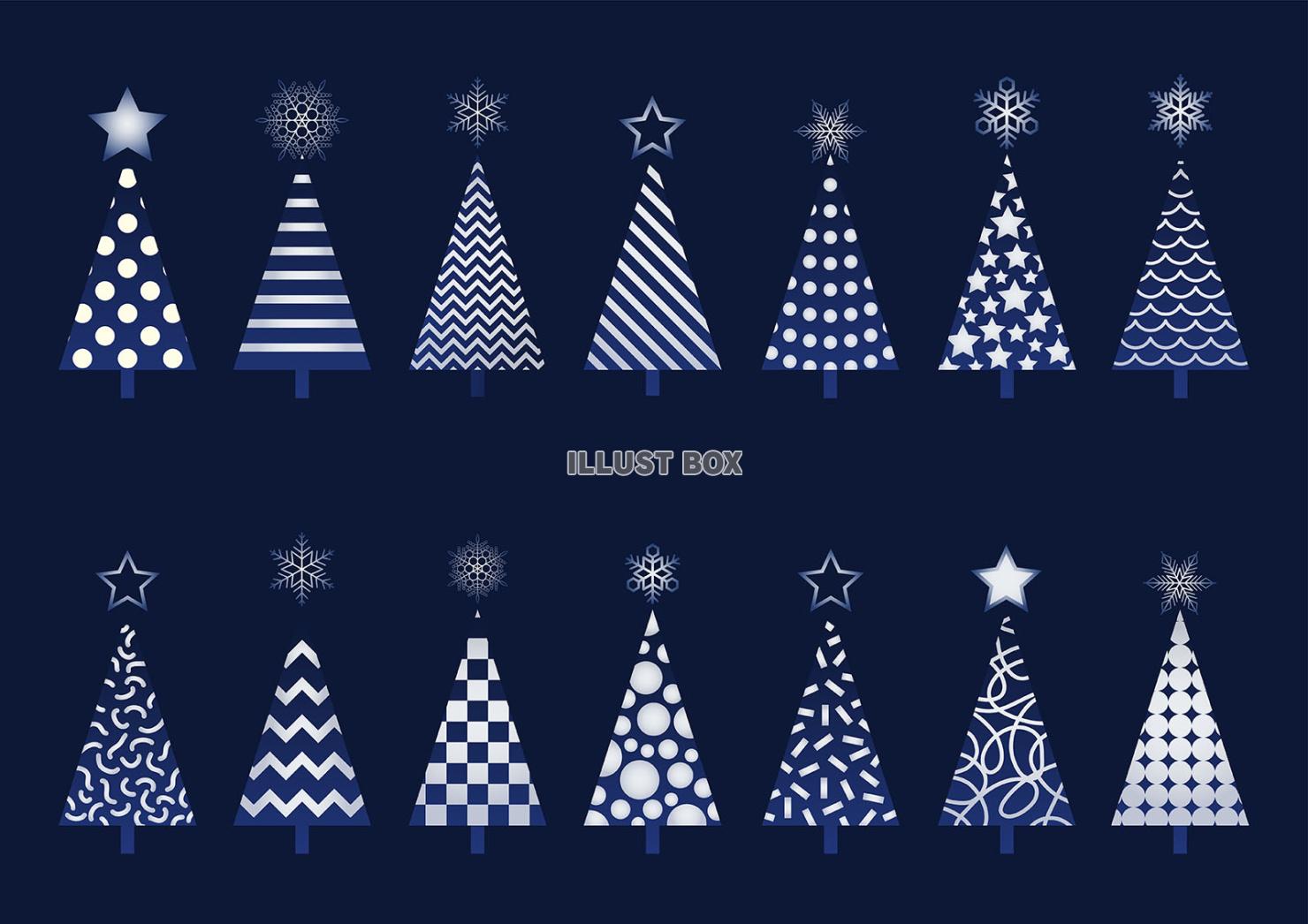 クリスマスツリーのシンプルなアイコンイラストセット