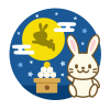 満月と月見のうさぎ　透過png