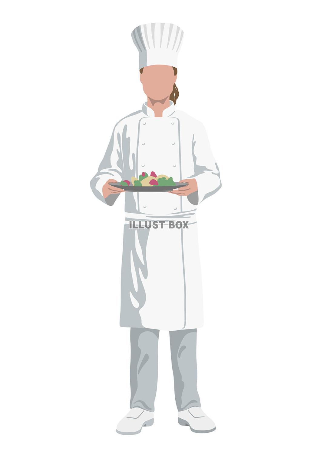 料理を持ったシェフのフラットなイラスト