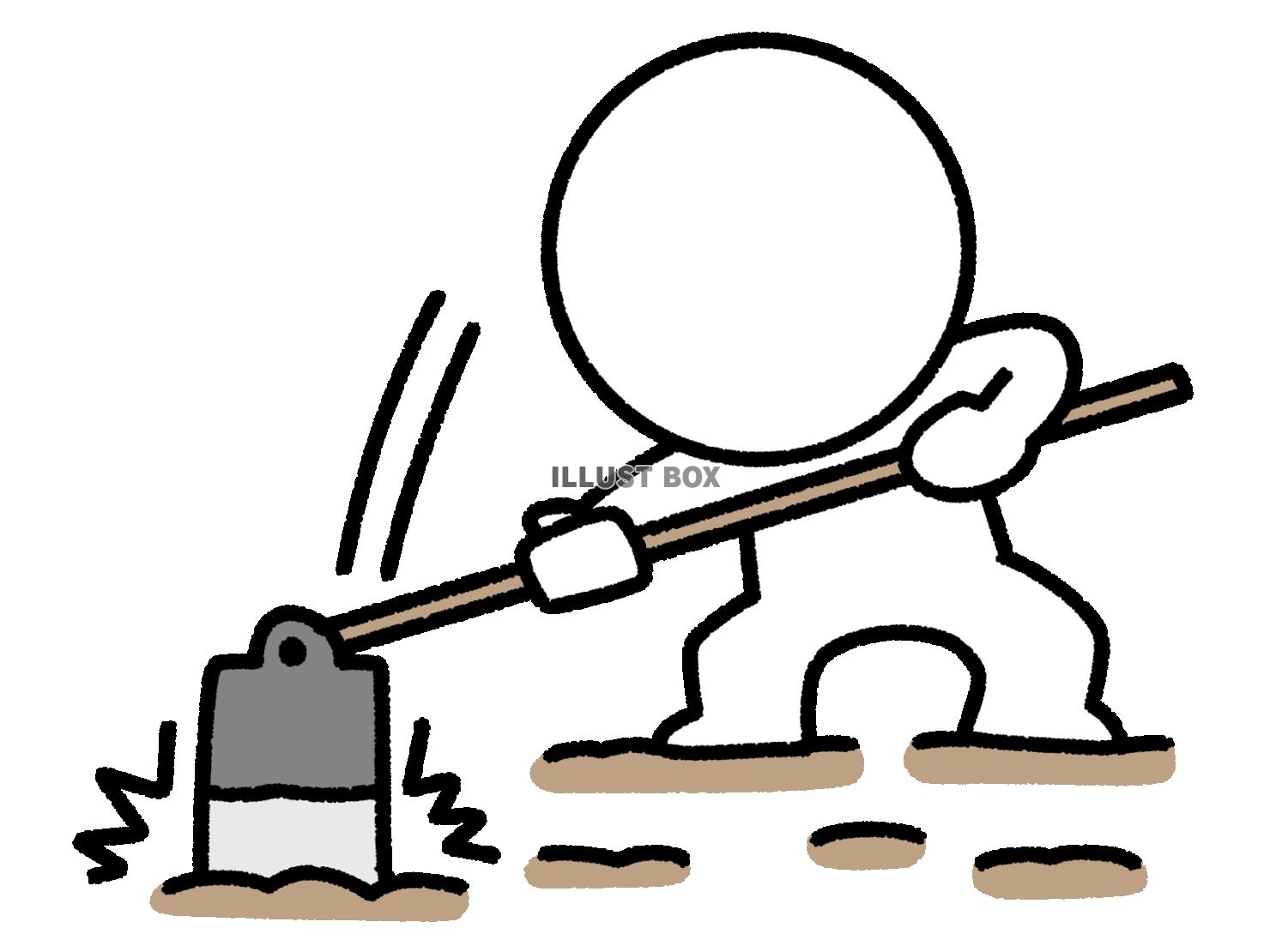 鍬で土を耕す棒人間