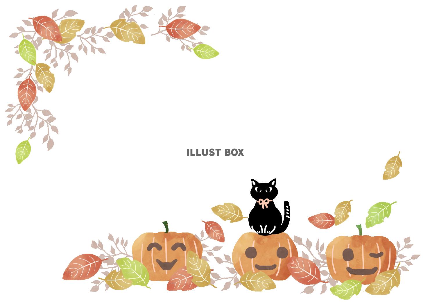 ハロウィン　黒猫とジャックオランタン