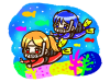 スキューバダイビングをする男の子と女の子のイラスト素材