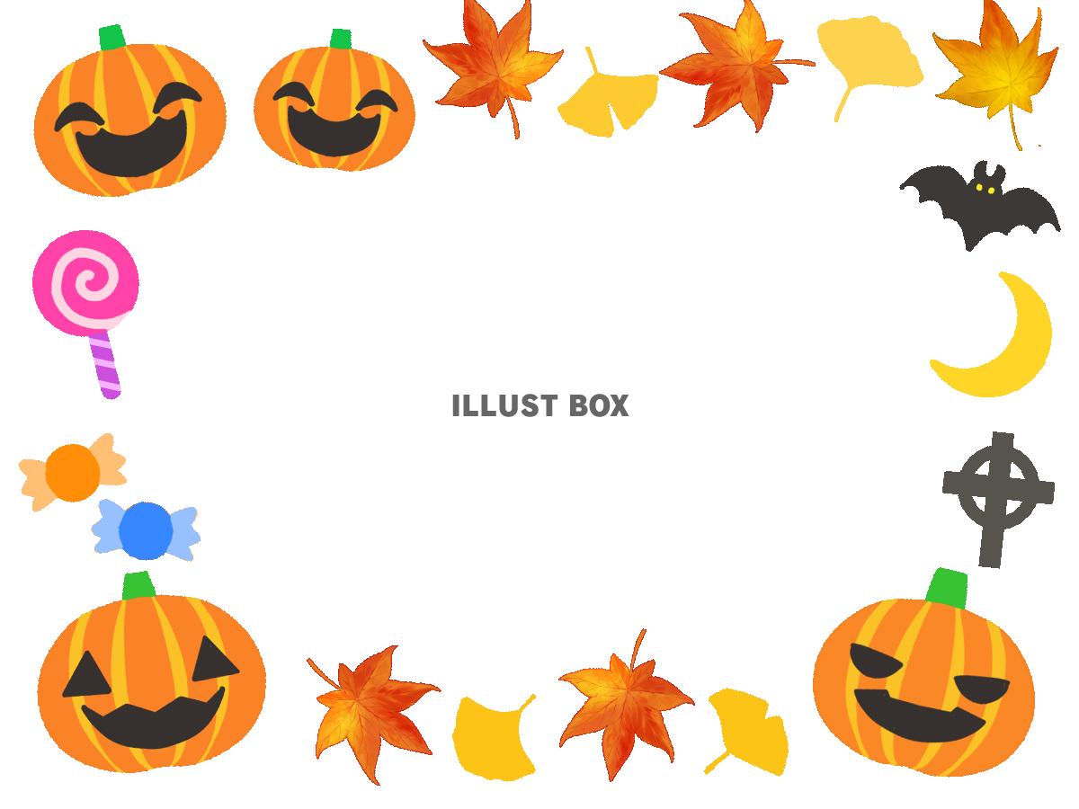 紅葉の枠とパンプキンのハロウィンフレーム　透過png