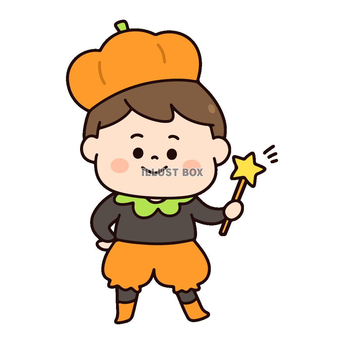 カボチャの仮装をする男の子