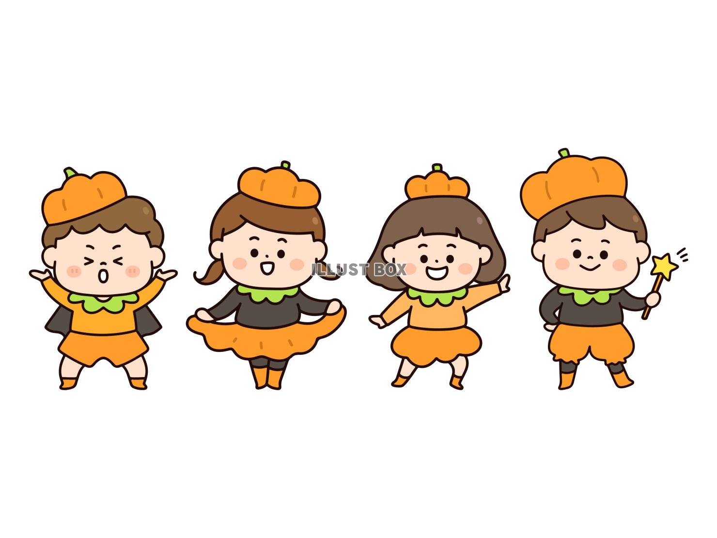 カボチャの仮装をした子どもたち