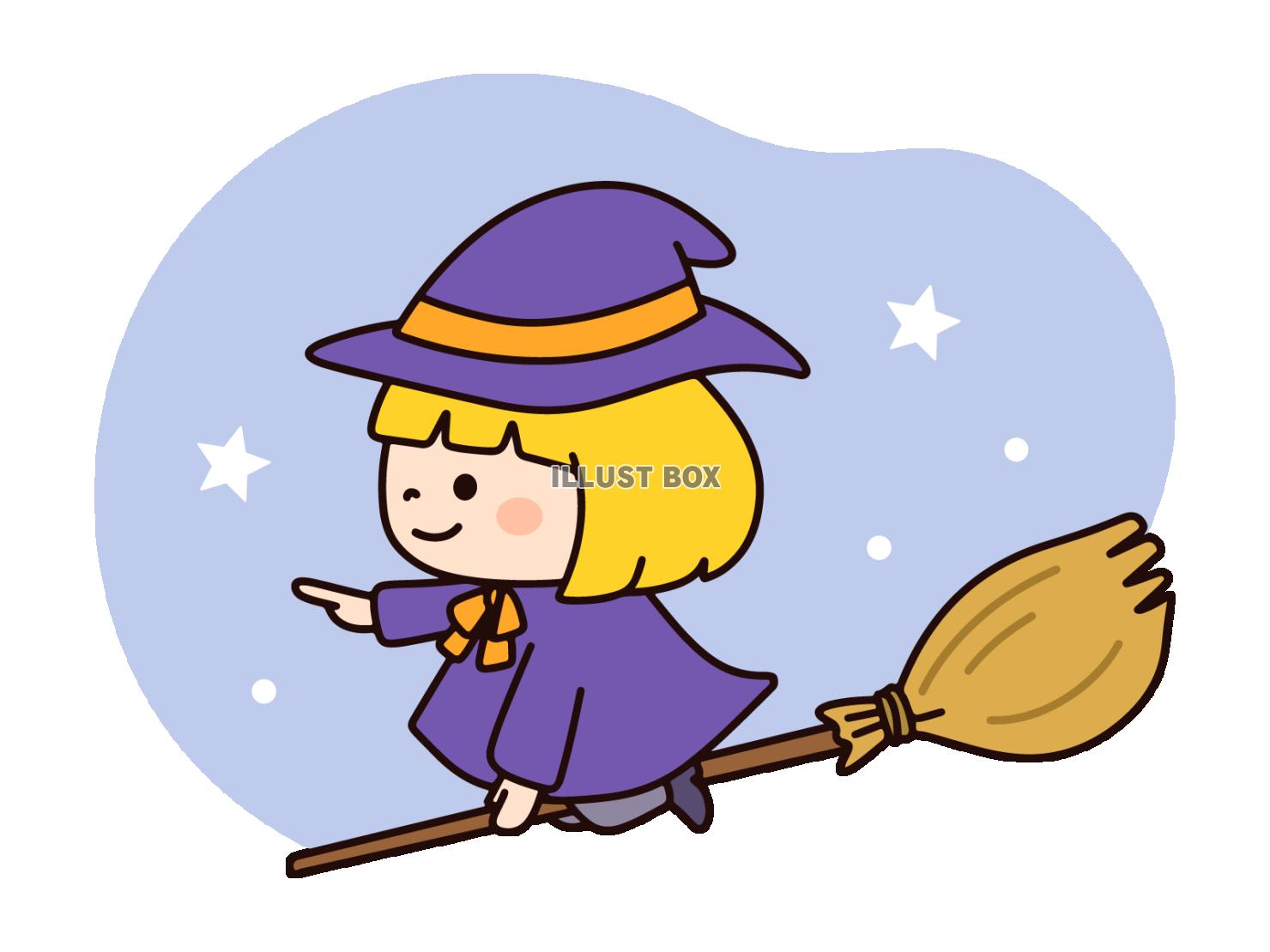 ほうきで夜空を飛ぶ魔女
