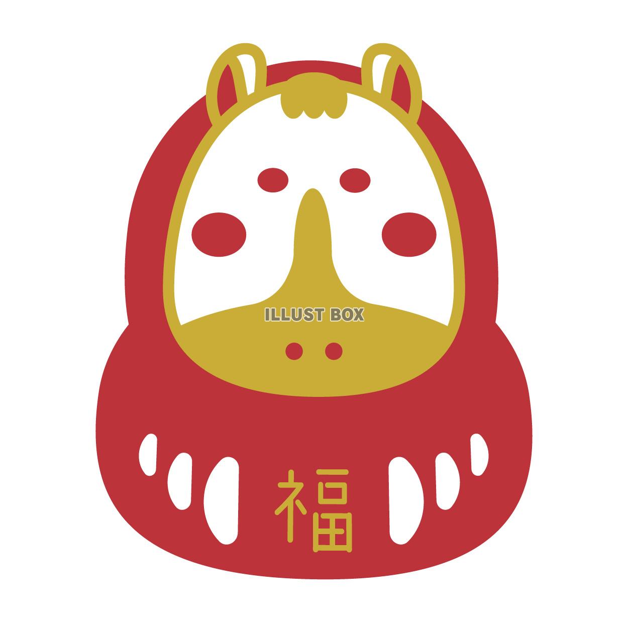 午年の年賀状素材、赤い馬のだるま