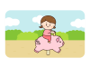 公園でぶたの遊具にのる女の子