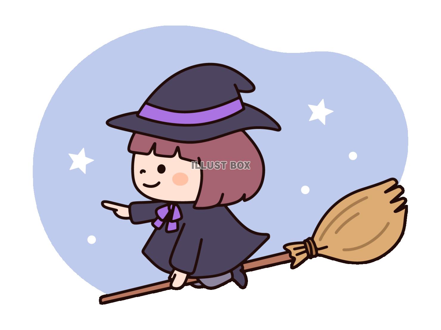 夜空をほうきで飛ぶ魔女