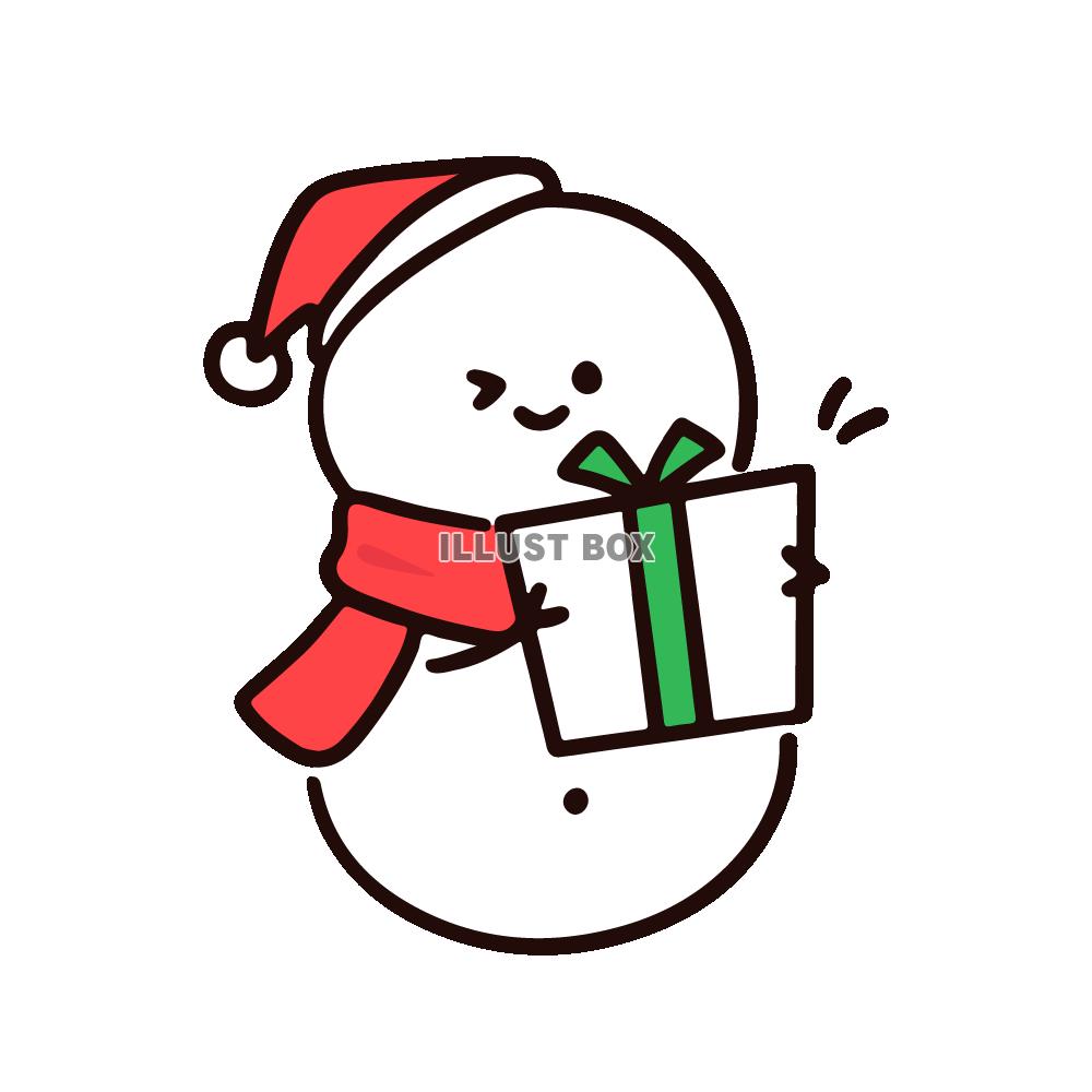 プレゼントをもつ雪だるま　サンタ帽子