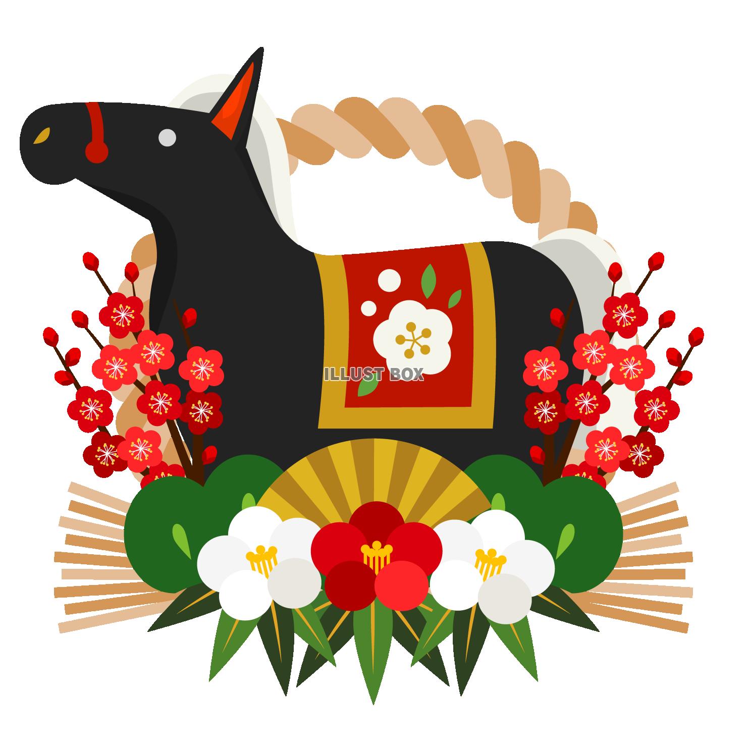 午年年賀アイコン08・黒の馬