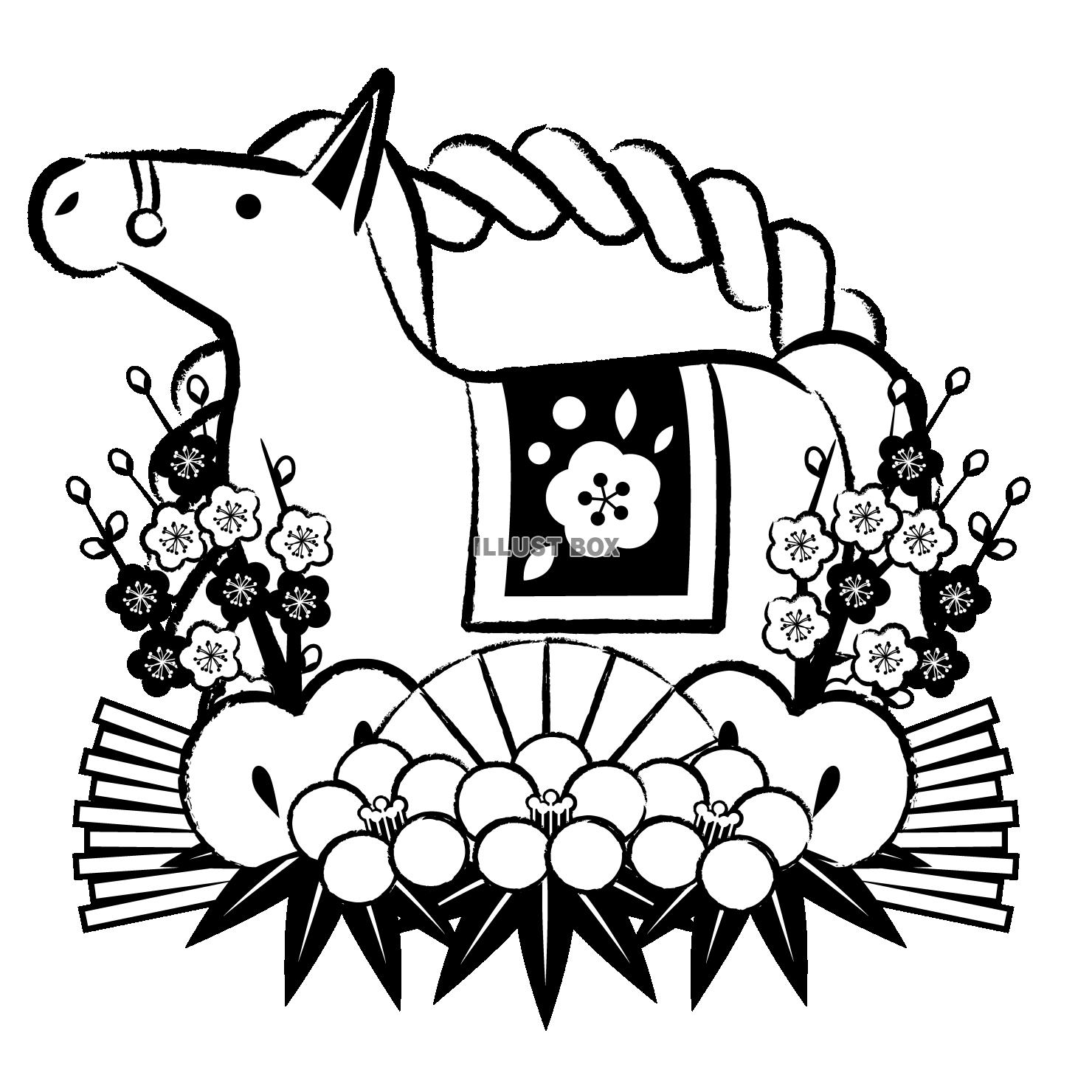 午年年賀アイコン08・モノクロの馬