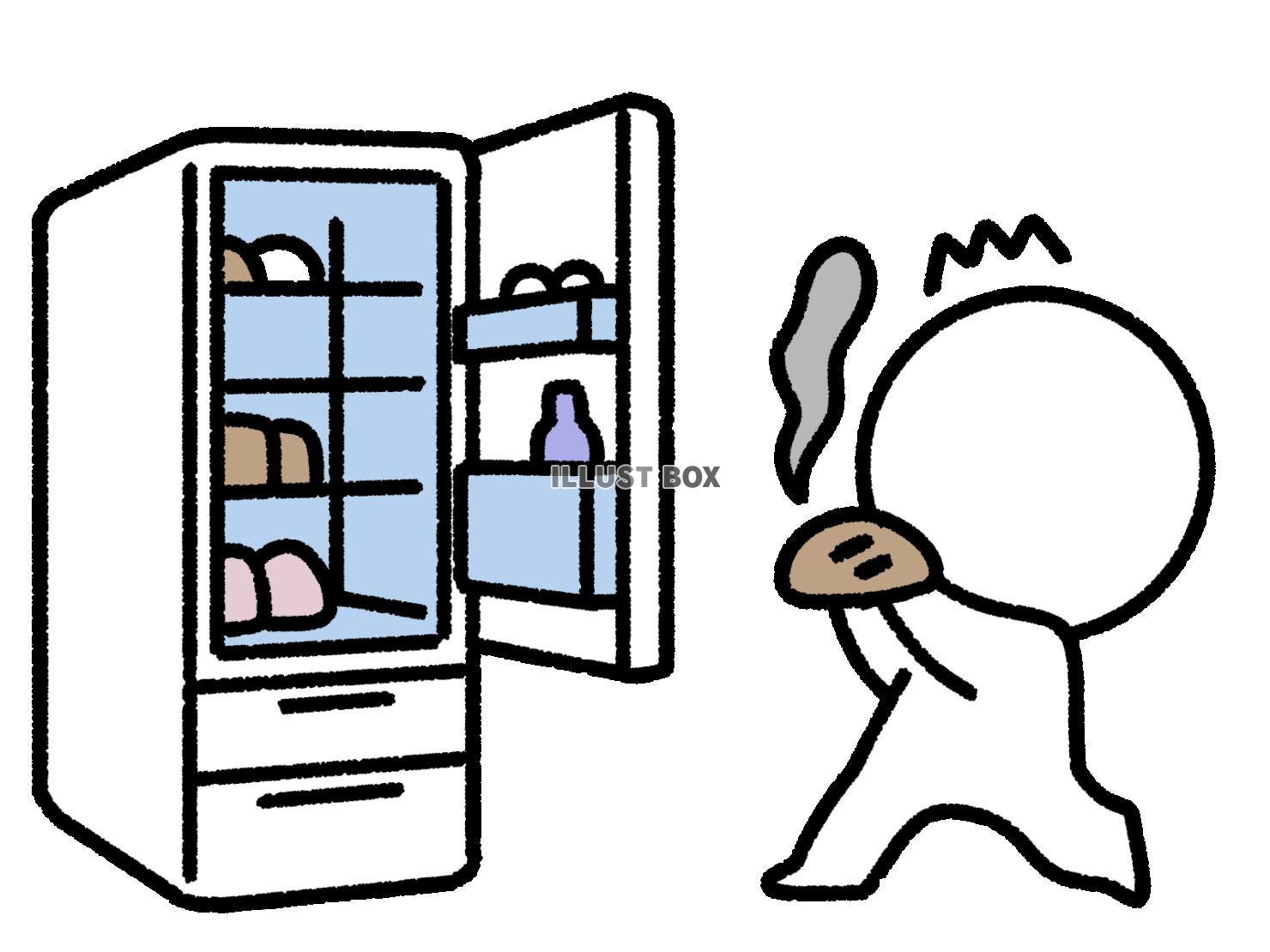 冷蔵庫と腐った食べ物に驚く棒人間