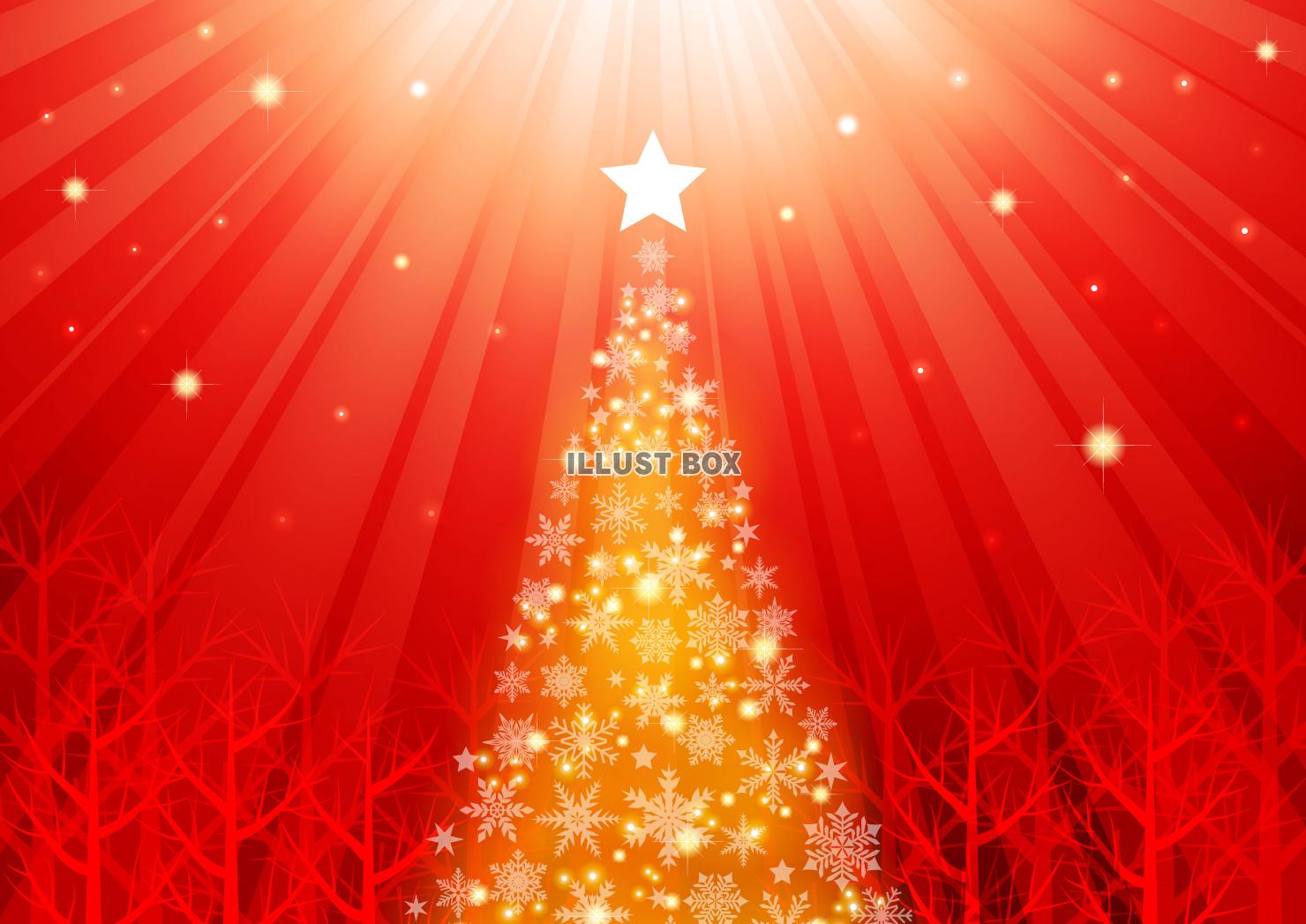 クリスマスツリーの森・赤・横