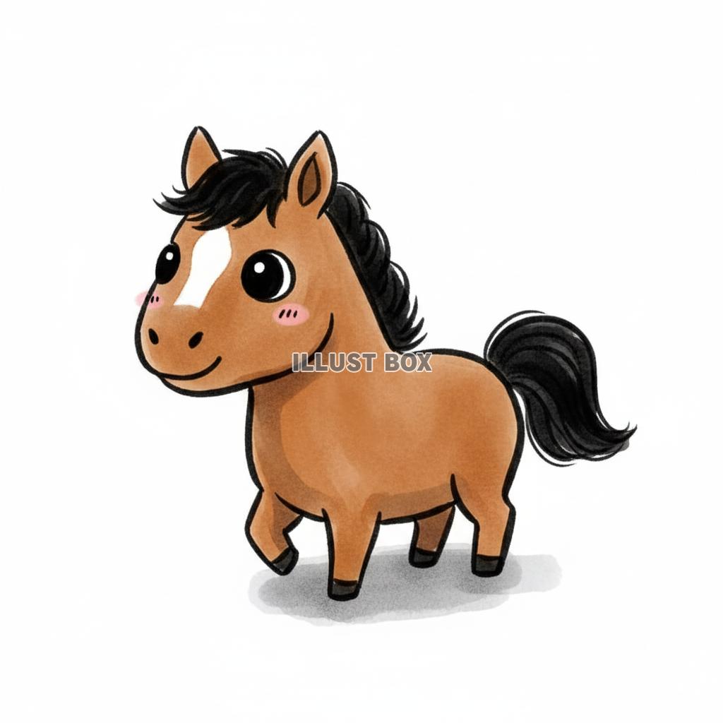 大きな瞳の可愛い仔馬のデフォルメキャラクターイラスト｜年賀状...