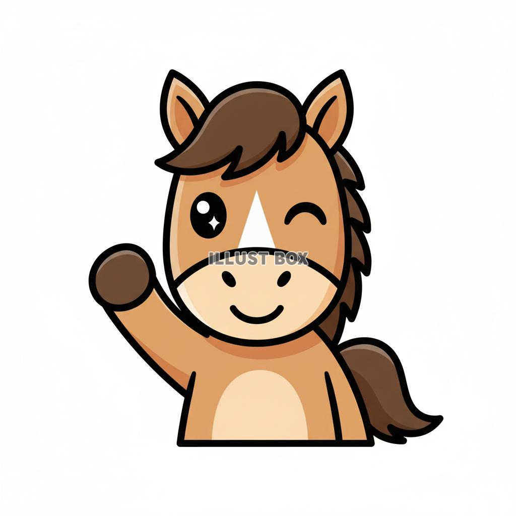 手を振ってあいさつする可愛い仔馬のデフォルメキャラクターイラ...