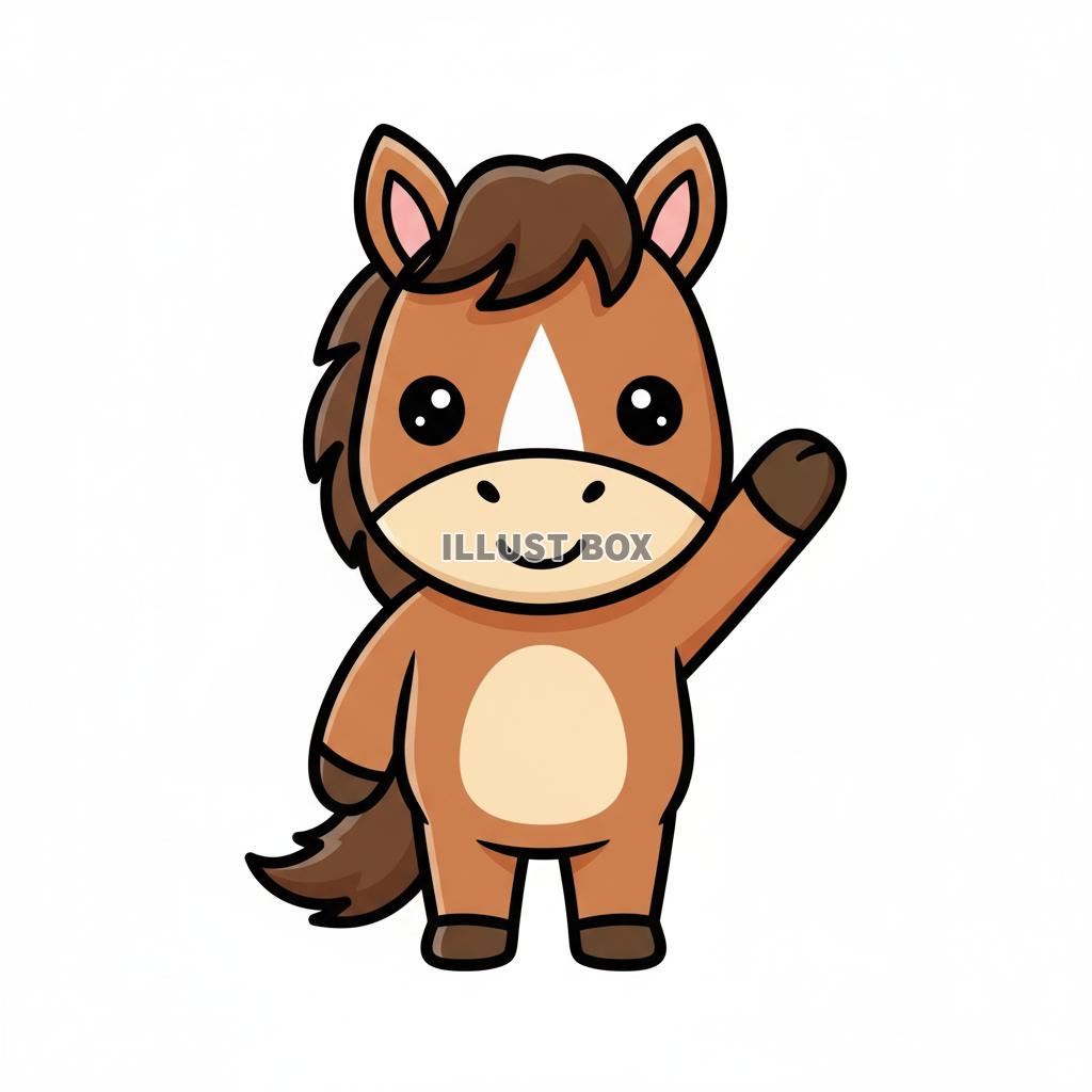 手を振ってあいさつする可愛い仔馬のデフォルメキャラクターイラ...