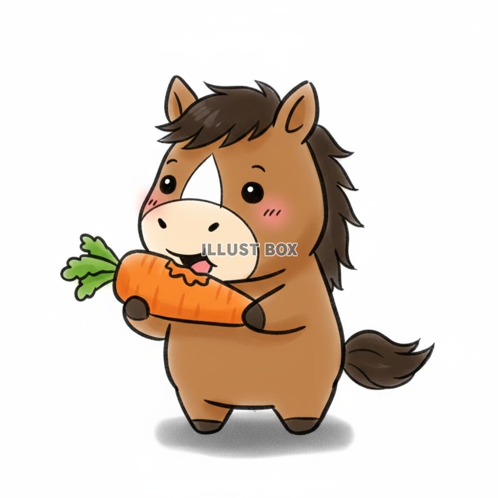 人参を食べる可愛い仔馬（ポニー）のシンプルキャラクターイラス...