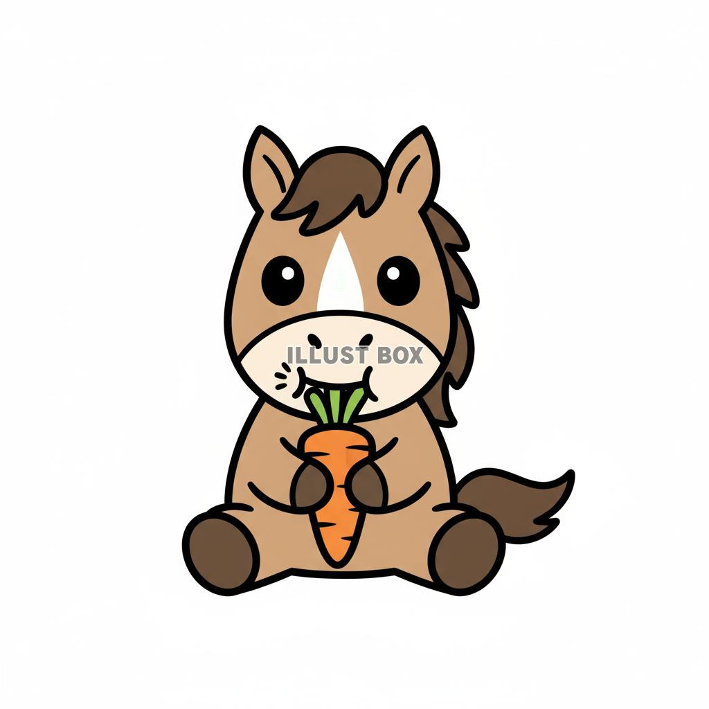 人参を食べる可愛い仔馬（ポニー）のシンプルキャラクターイラス...