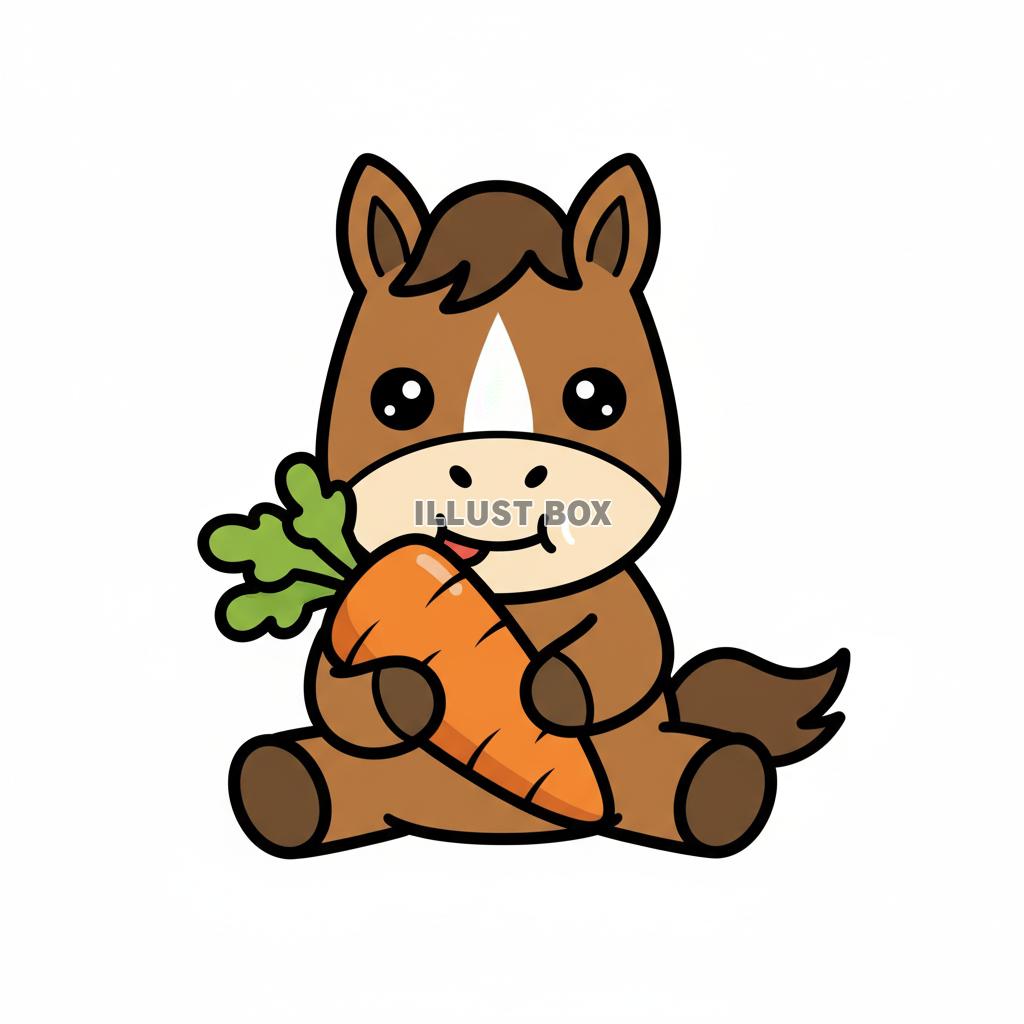 人参を食べる可愛い仔馬（ポニー）のシンプルキャラクターイラス...