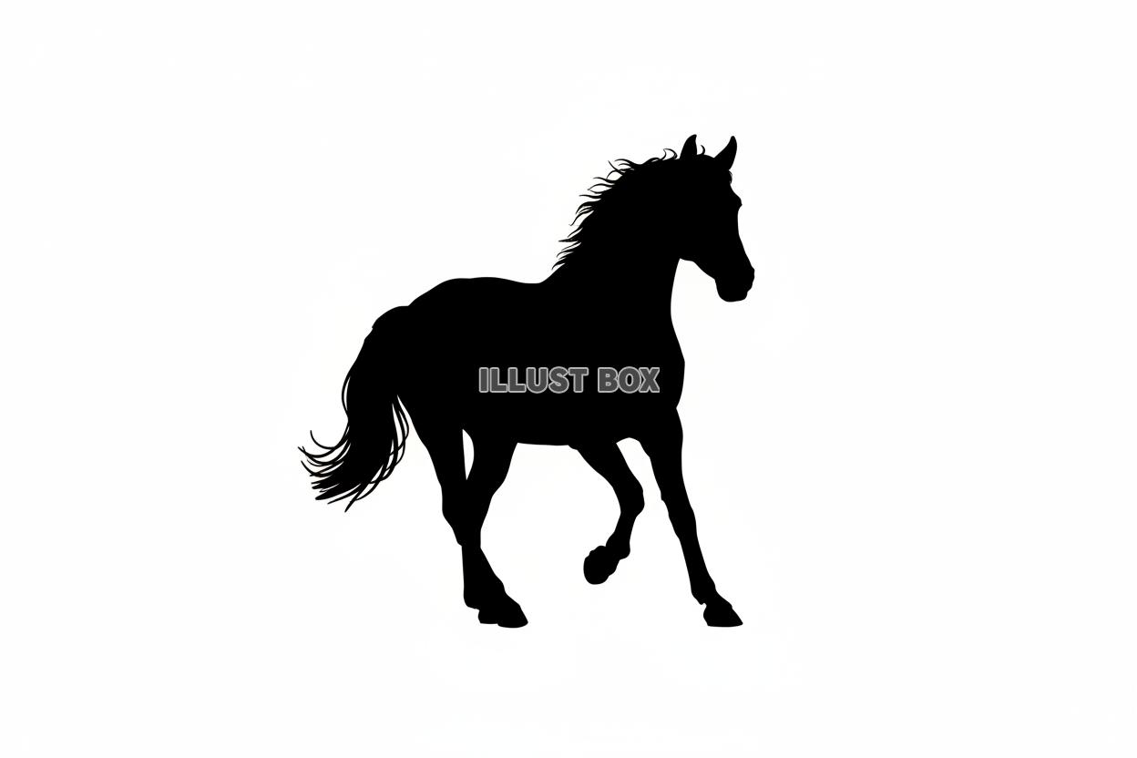躍動感ある馬の全身を捉えた黒いシルエットイラスト２【年賀状・...