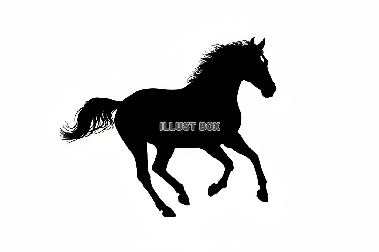 躍動感ある馬の全身を捉えた黒いシルエットイラスト３【年賀状・...
