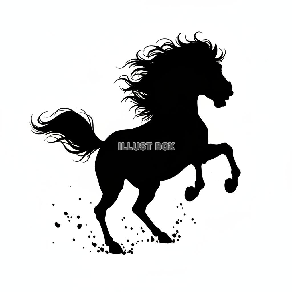 躍動感ある馬の全身を捉えた黒いシルエットイラスト４【年賀状・...