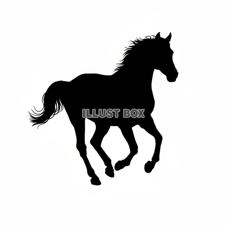 躍動感ある馬の全身を捉えた黒いシルエットイラスト４【年賀状・...