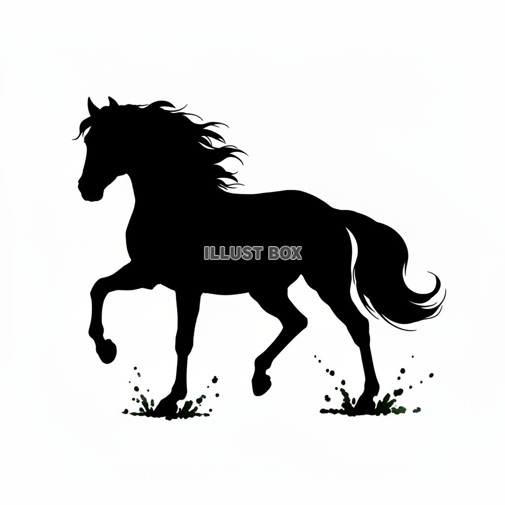 躍動感ある馬の全身を捉えた黒いシルエットイラスト6【年賀状・...