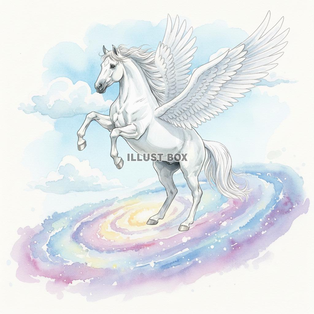 翼を広げて宙を駆けるペガサスのイラスト【ファンタジー】【年賀...