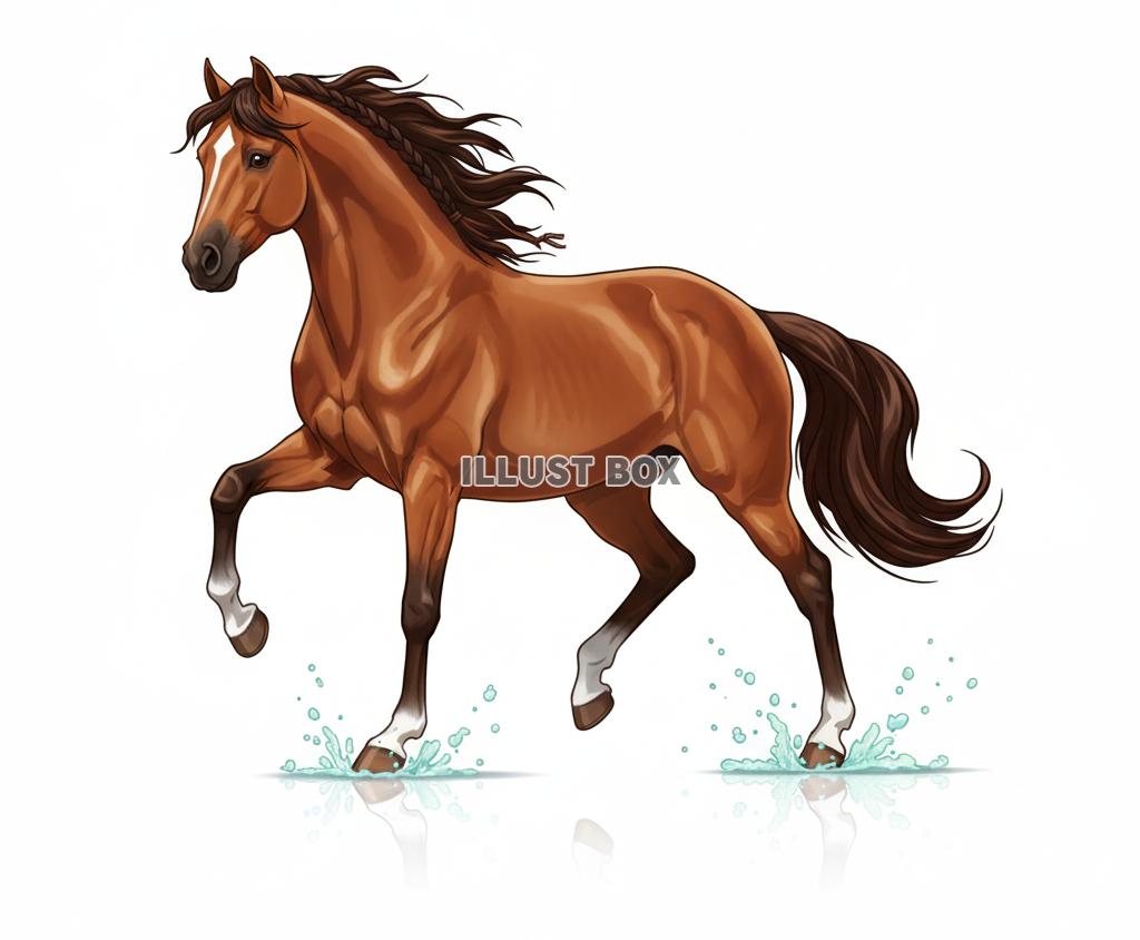 白背景 静かに歩く栗毛色の馬の力強いリアルイラスト【年賀状・...