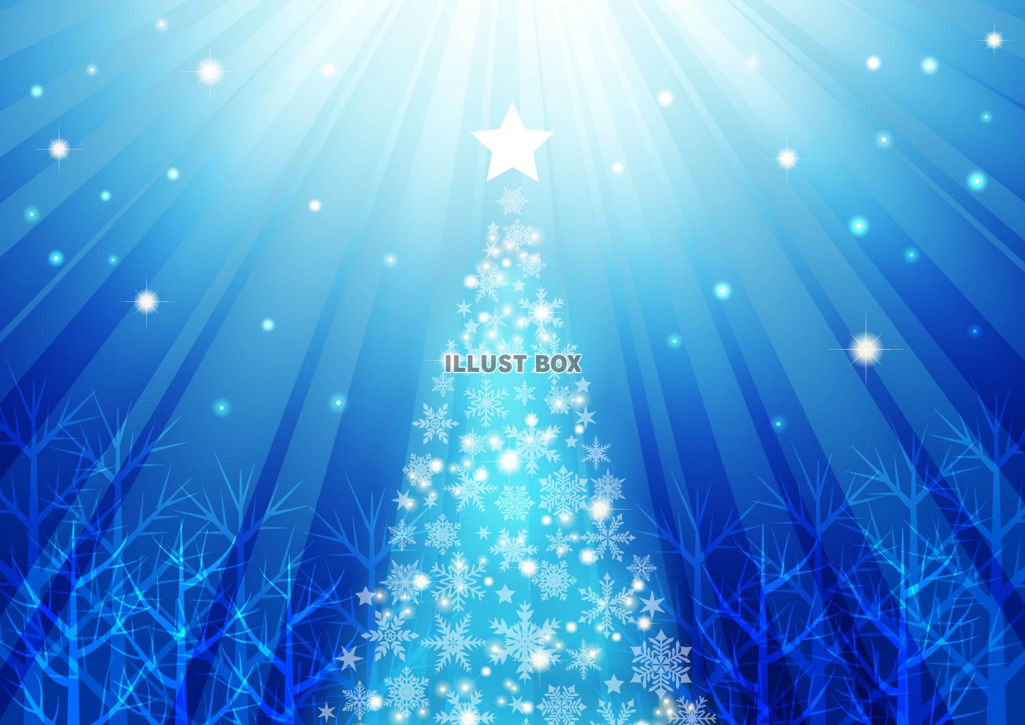 クリスマスツリーの森・青・横