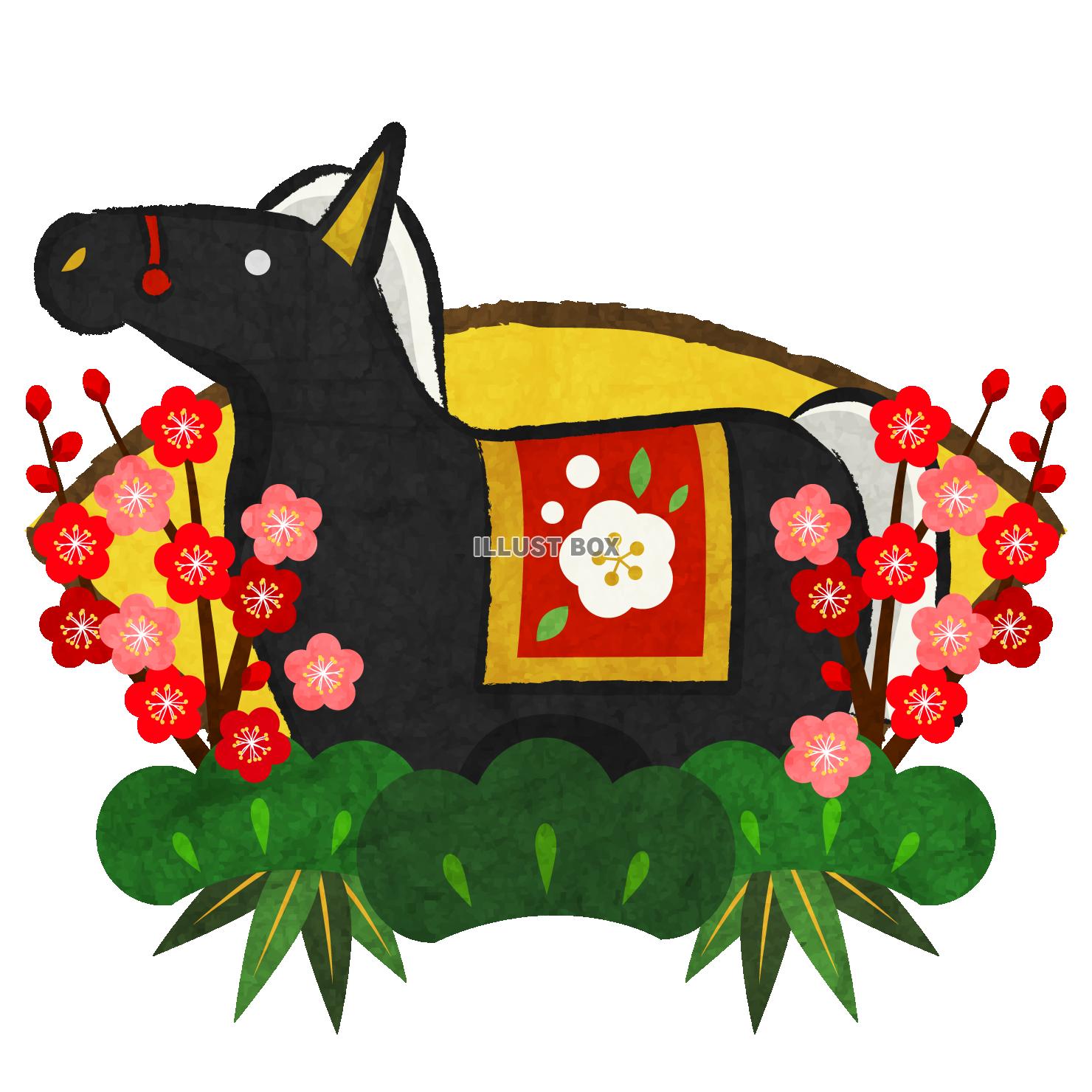午年年賀アイコン09・黒の馬