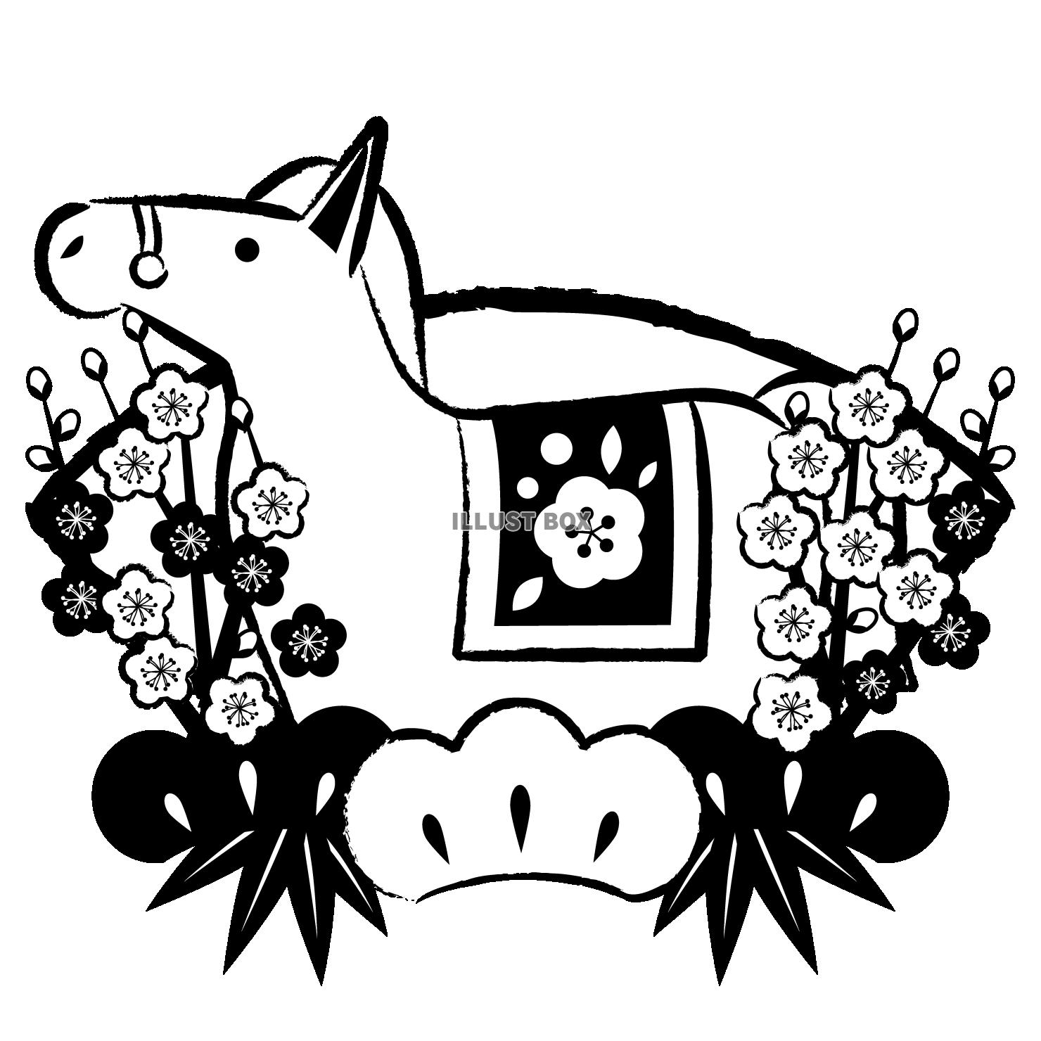 午年年賀アイコン09・モノクロの馬