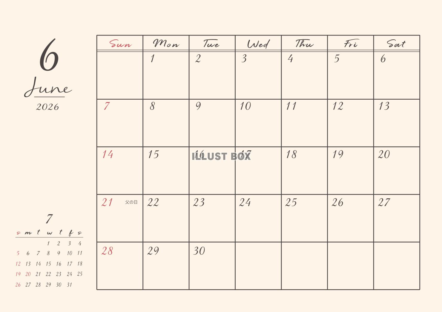 2026年 6月 書き込みおしゃれカレンダー(A4 )ヨコ